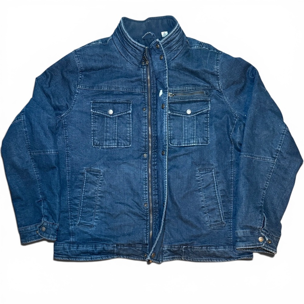 Levis Mens XL Dark Wash Quilted Lined Denim Jacket Zip Snap Trucker